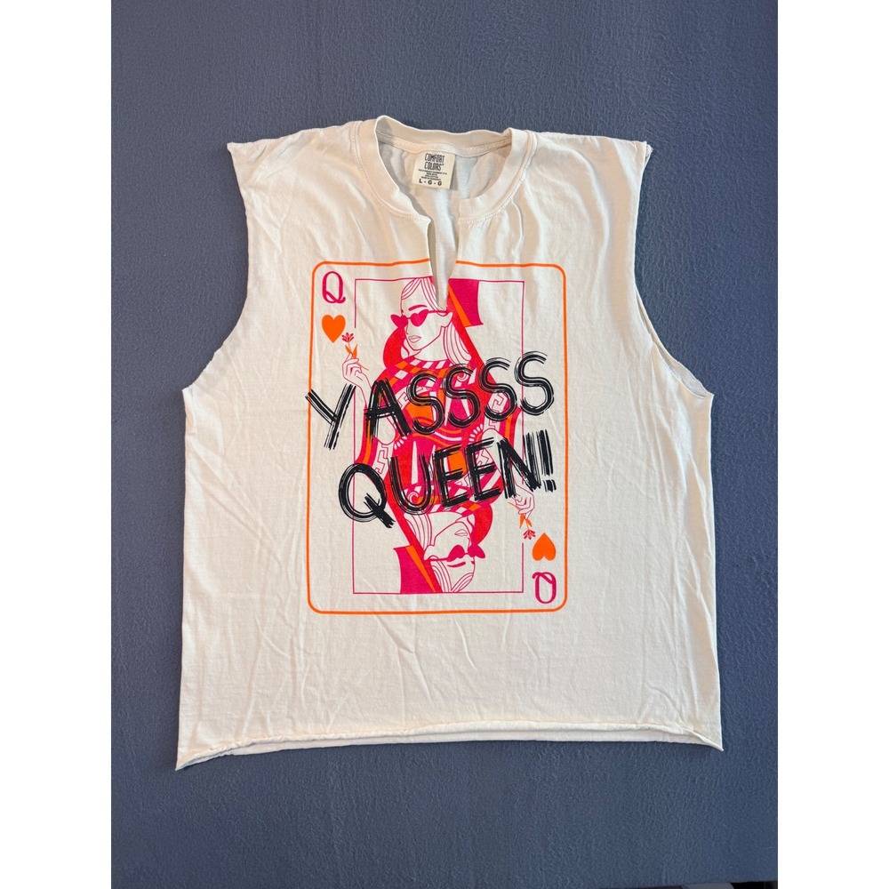 Comfort Colors Yassss Queen Graphic Sleeveless Tee Shirt Ivory Large
